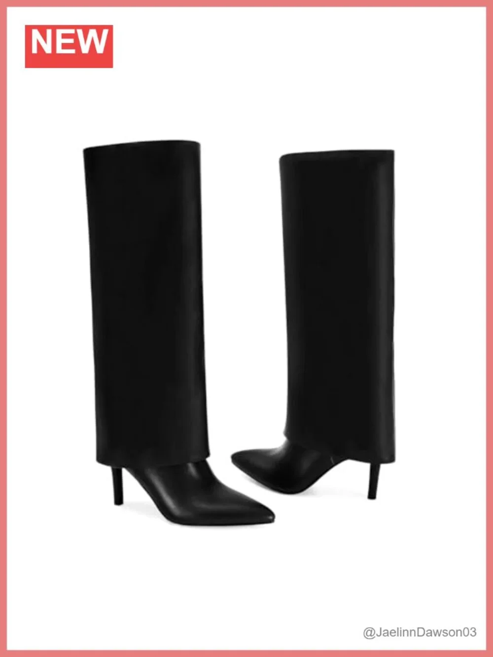 Fold Over Knee High Boots Women Pointed Toe Stiletto Heel Zip PU Leather